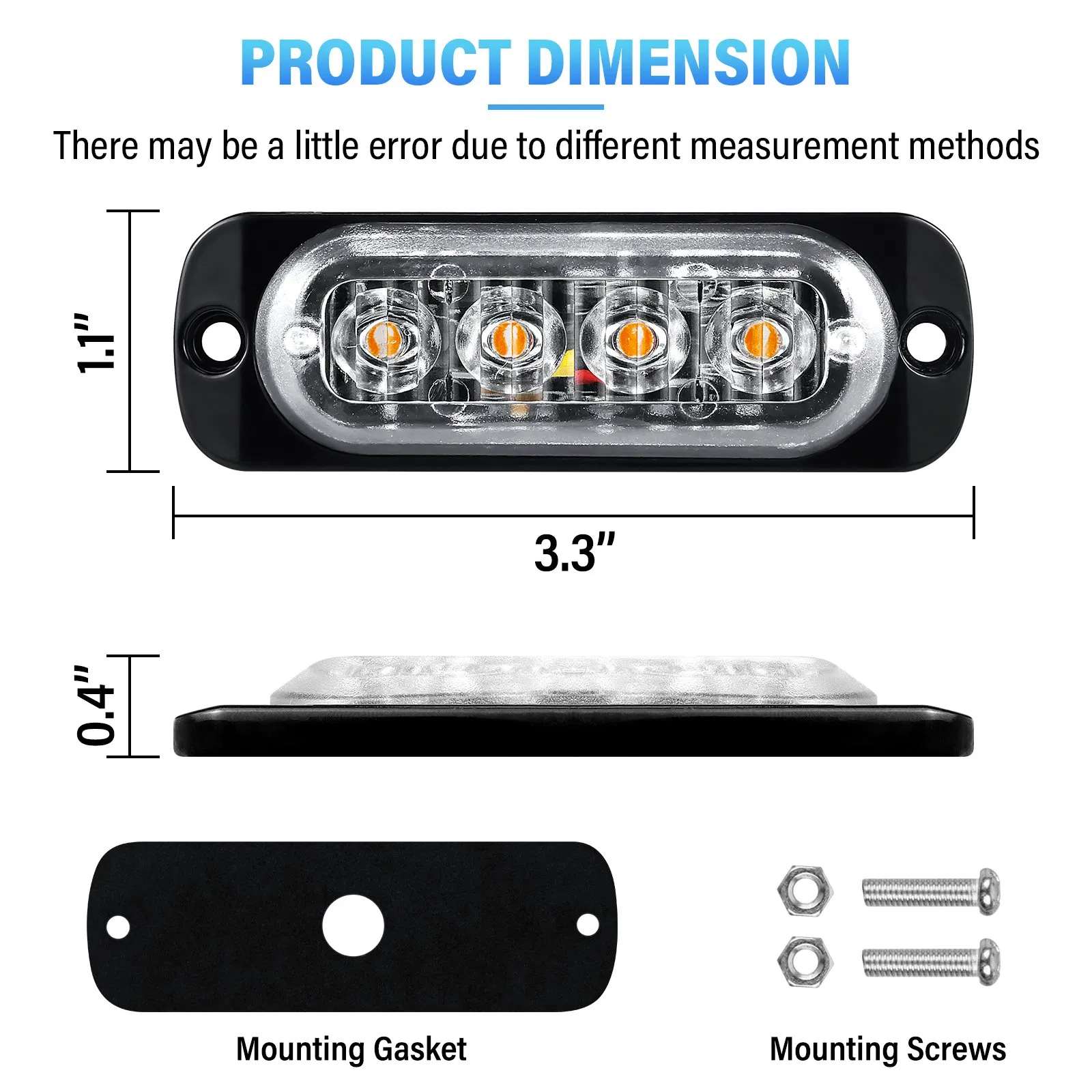 Янтарные стробоскопы 4 LED, 12-24В, CE, для дорог США