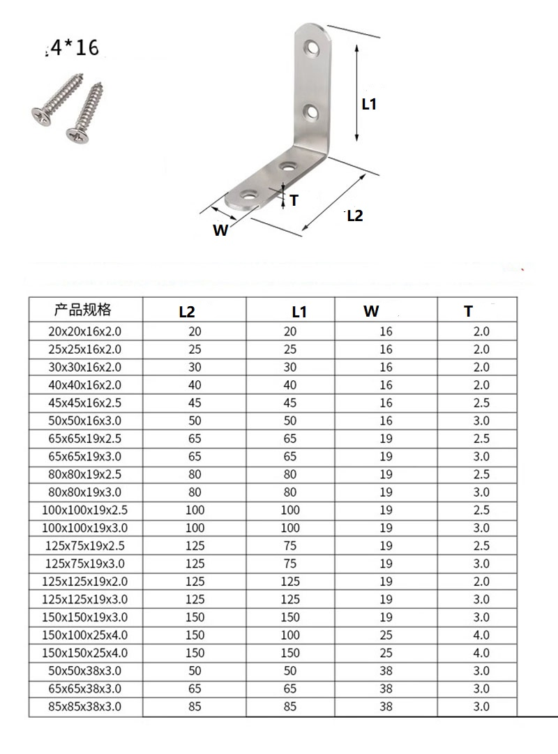 Stainless Steel Metal Bracket Support Corner Brackets Right-Angle Wrought L-Shaped L Brackets