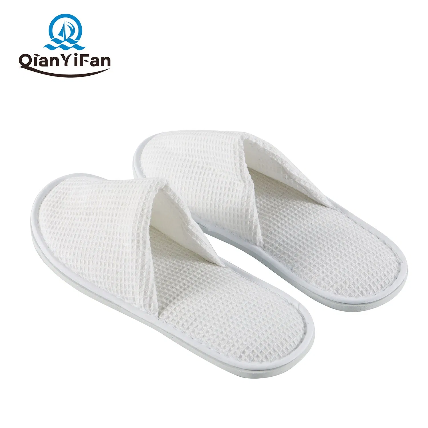 Wholesale Premium White Hotel Waffle Slippers with EVA Sole and Custom Logo for Guest Rooms Resorts and Travel