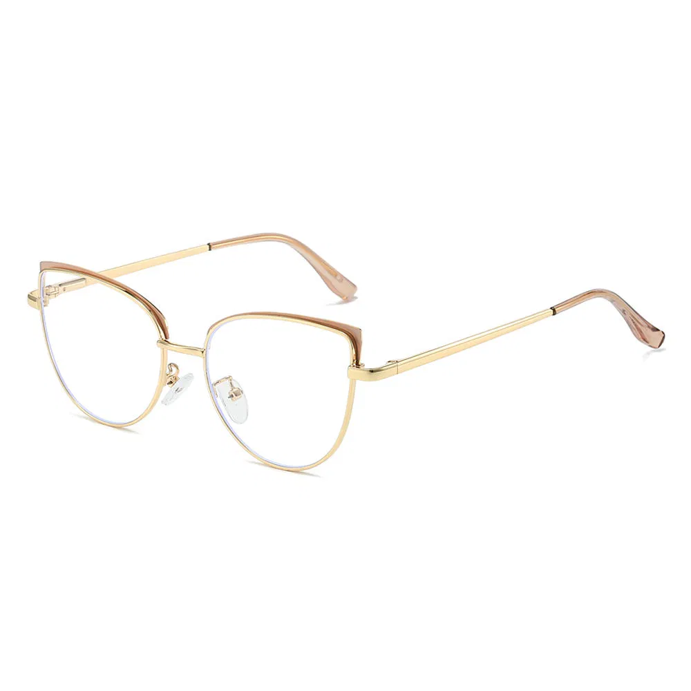 Fashion Metal Women's Designer Vintage Cat Eye Eyeglass Anti-Blue Light Myopia Optical Glasses Frame
