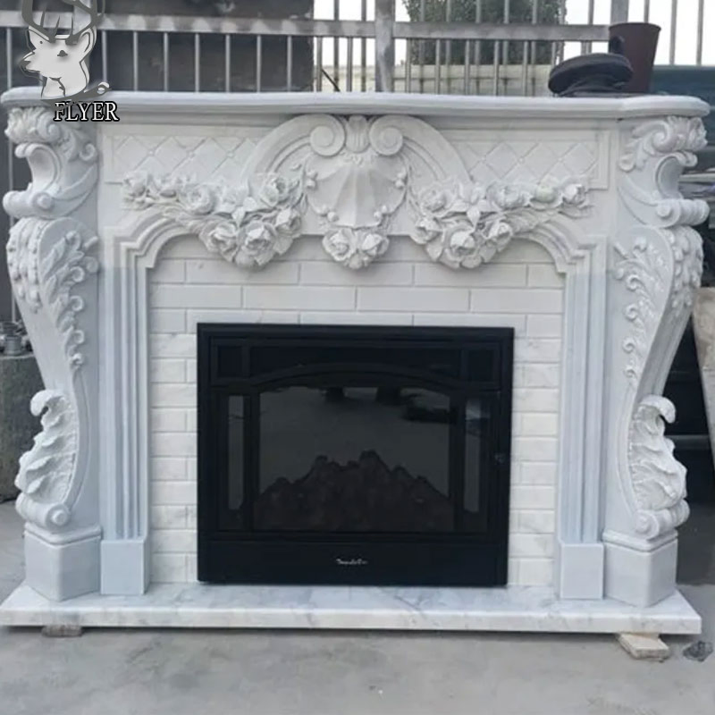 Home Decoration Indoor Fireplace Surround Hand Carved and Polished Natural White Marble Stone Fireplace