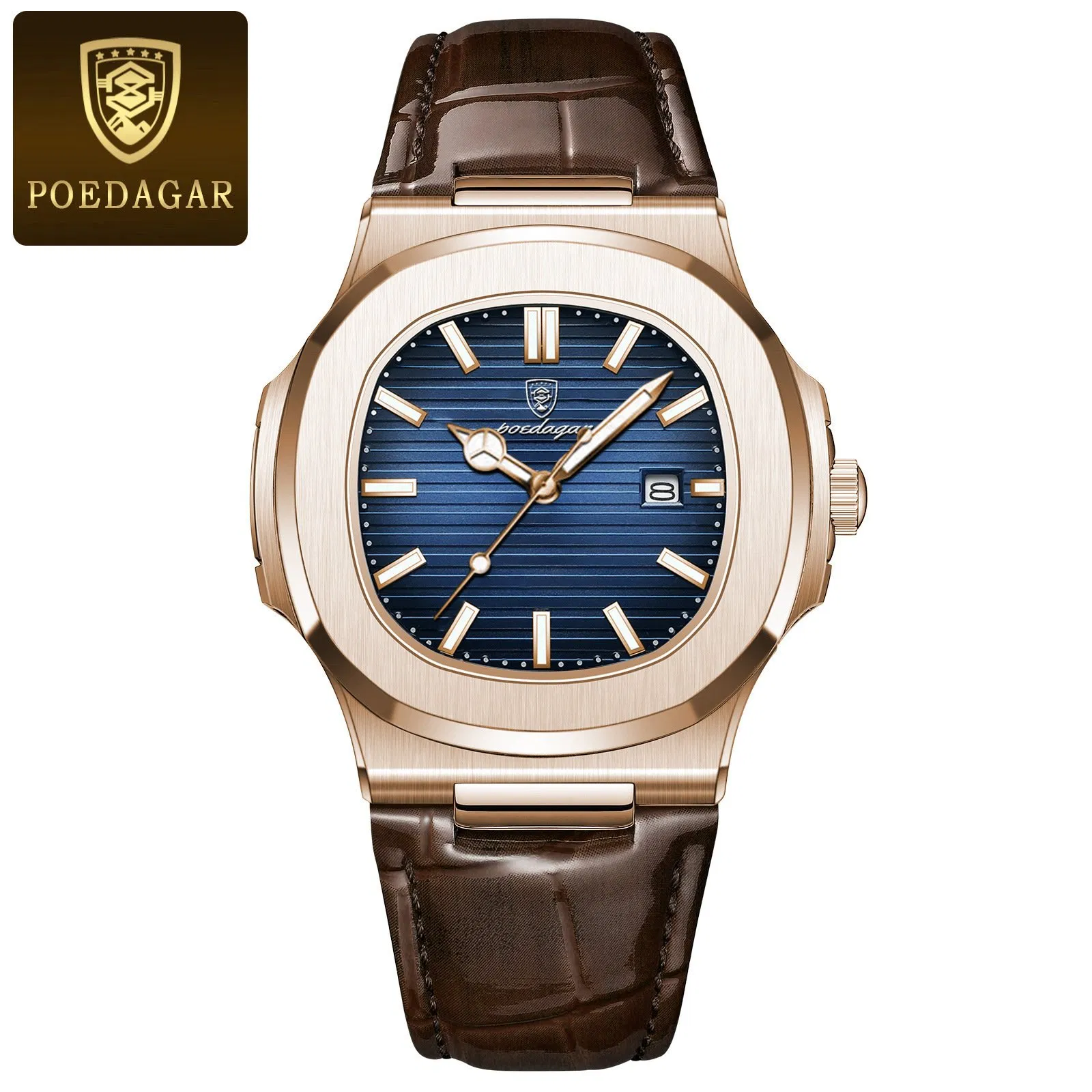 Hot-Selling Brand Poedagar P613 Leather Band Men' Fancy Design Waterproof Quartz Watch