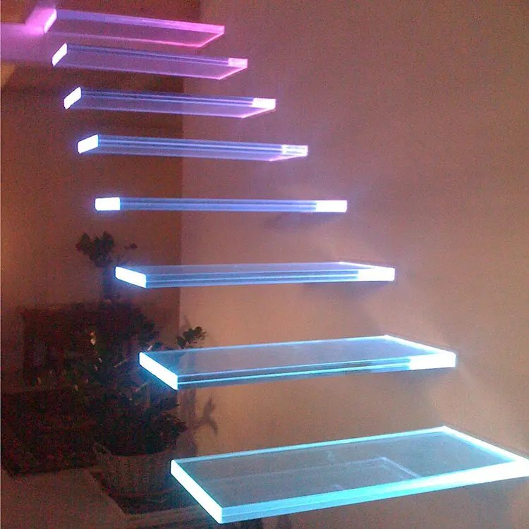 Cbmmart Modern Indoor Metal Glass Mono Stringer Beech/Oak Wood Tread Straight Stair