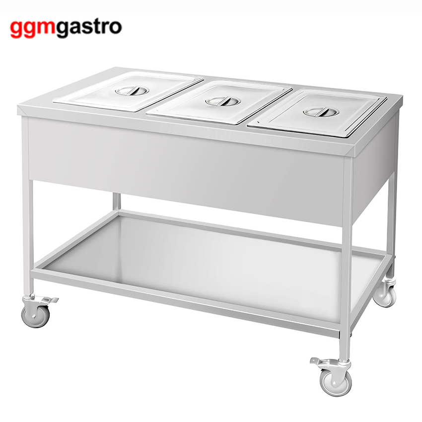 Premium Mobile Commercial 3 Pans Insulated Food Warmer Heated Bain-Marie Trolley