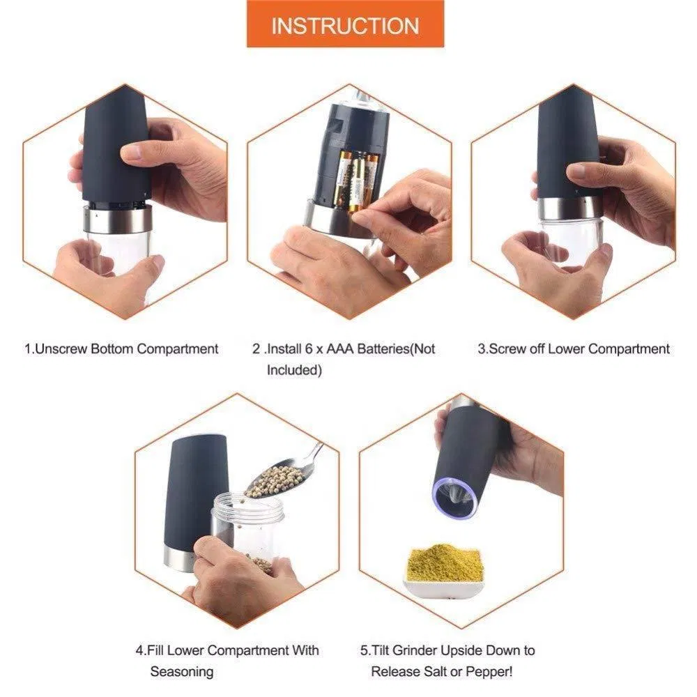 Salt and Pepper Grinder Set Gravity Salt Mill Automatic Pepper Grinder