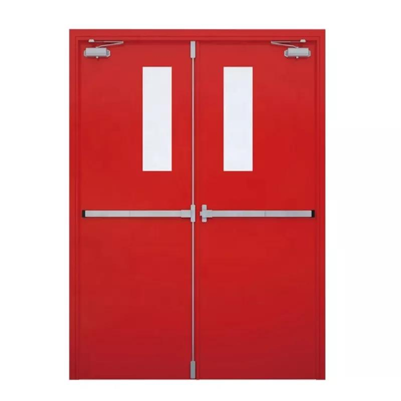 60minutes Red Color Fireproof Galvanized Steel Doors Safety Metal Fire Rated Hospital Doors in China