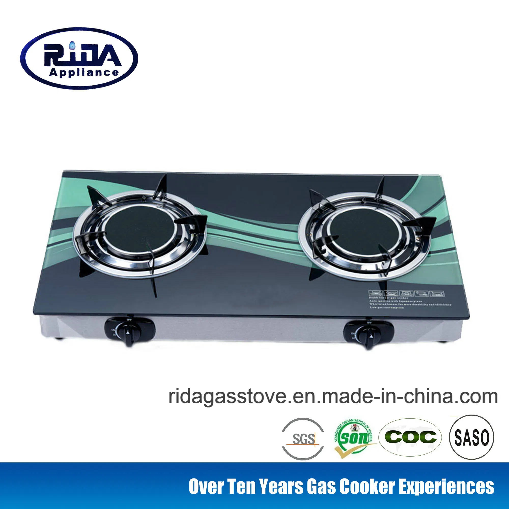 Low Price Infrared Double Burner Tempered Glass Tabletop Gas Cooker