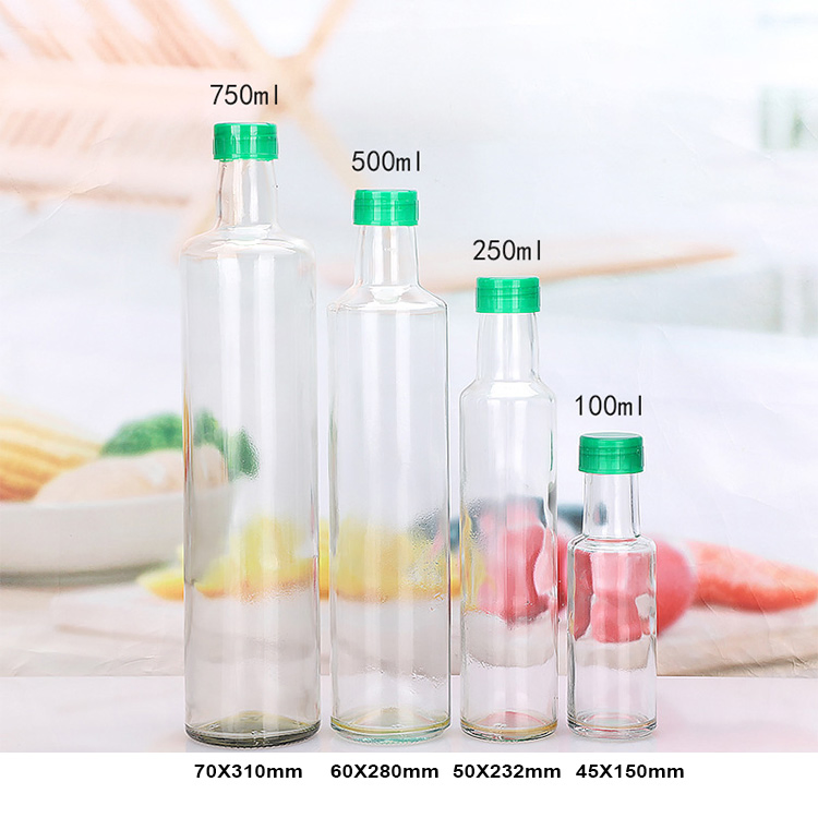 100ml 150ml 250ml 500ml 750ml 1000ml Square Clear Glass Olive Oil Bottle with Metal Screw Cap