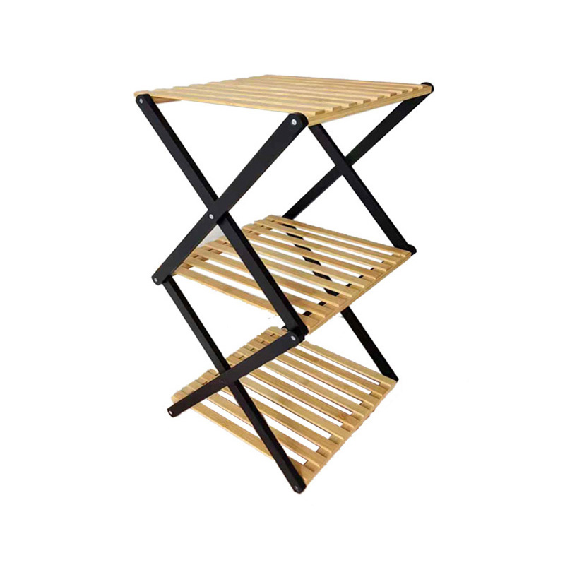 Multifunctional Foldable Triple-Layer Light Wood Shoe Rack Bamboo Flower Shelf for Home Items Storage & Organization