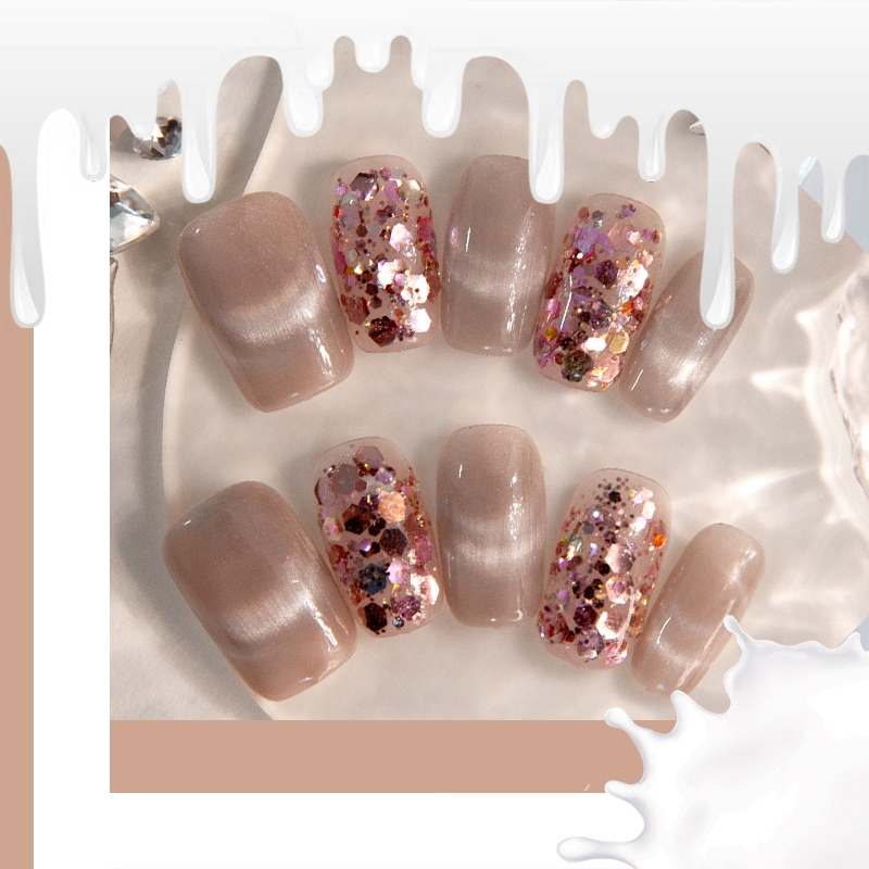 Customizable False Nails with Glitter & Cat Eye Effect - Elegant Press-on Nail Art Designs