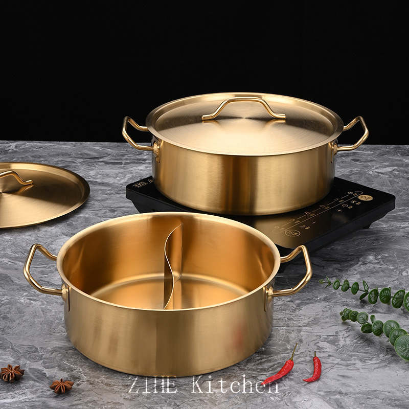 Double Ear Large Capacity Golden Double-Flavor Hot Pot for Stainless Steel Induction Cooker