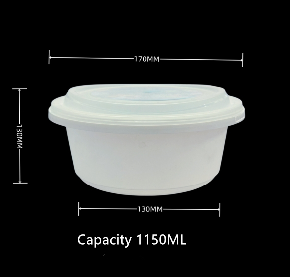 150-1200ml Plastic Round Bowls, Biodegradable Disposable Black and White Box