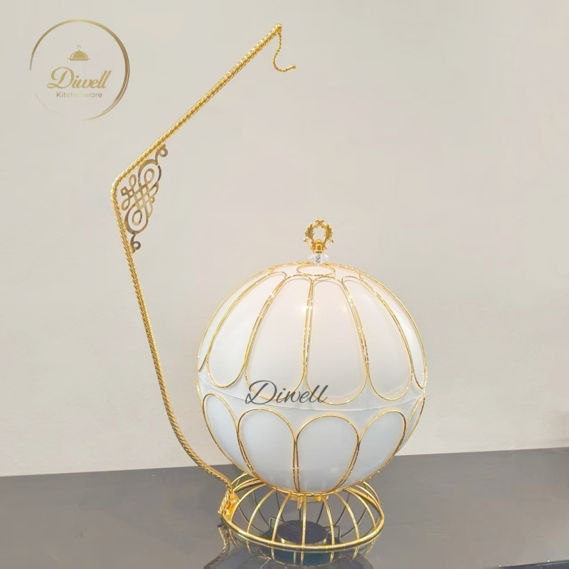 Luxury Hanging Chafing Dish with Hanging Lid White & Gold Crown Buffet Warmer Hotel Banquet Food Warmer Chafer