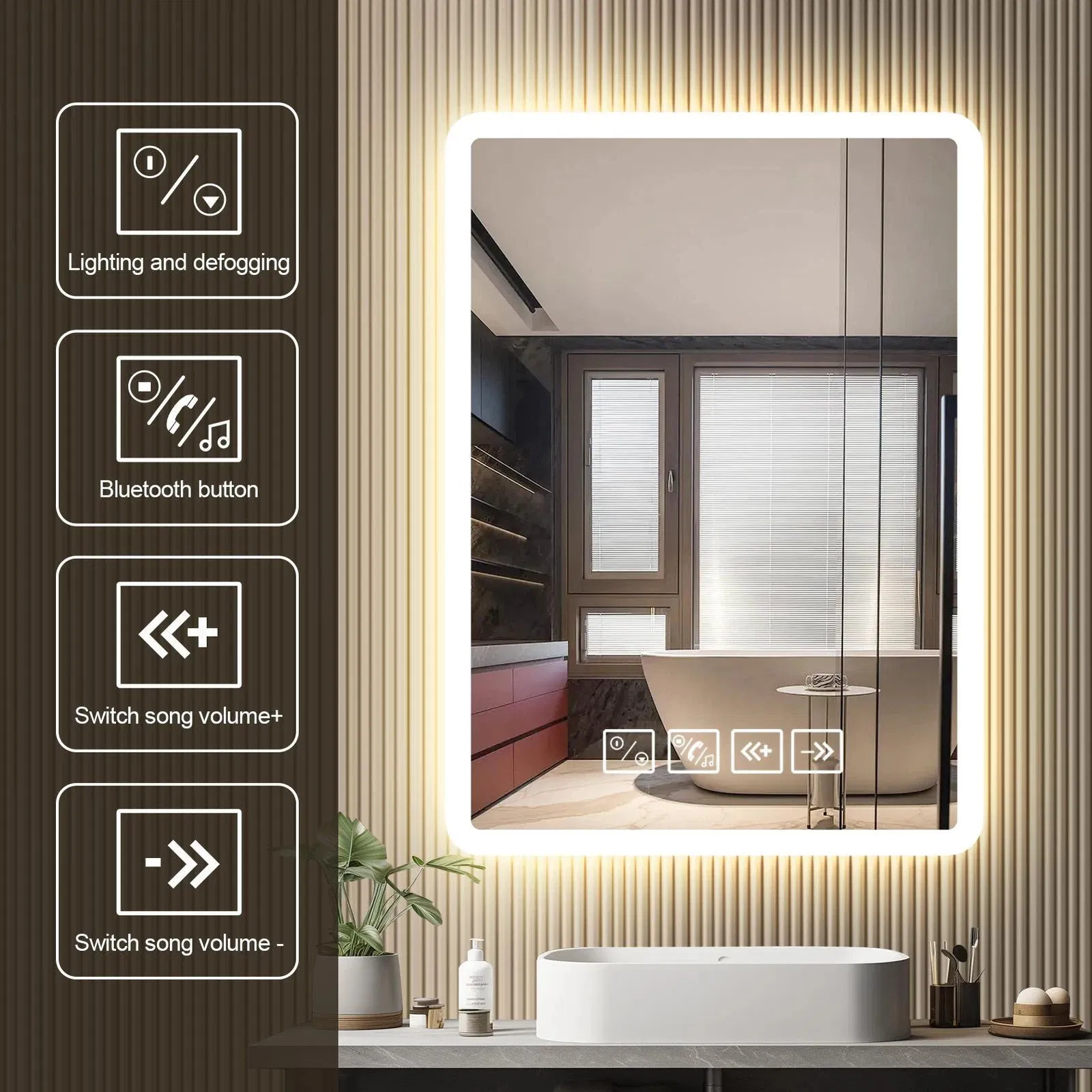 Современное настенное LED зеркало для ванной с Bluetooth