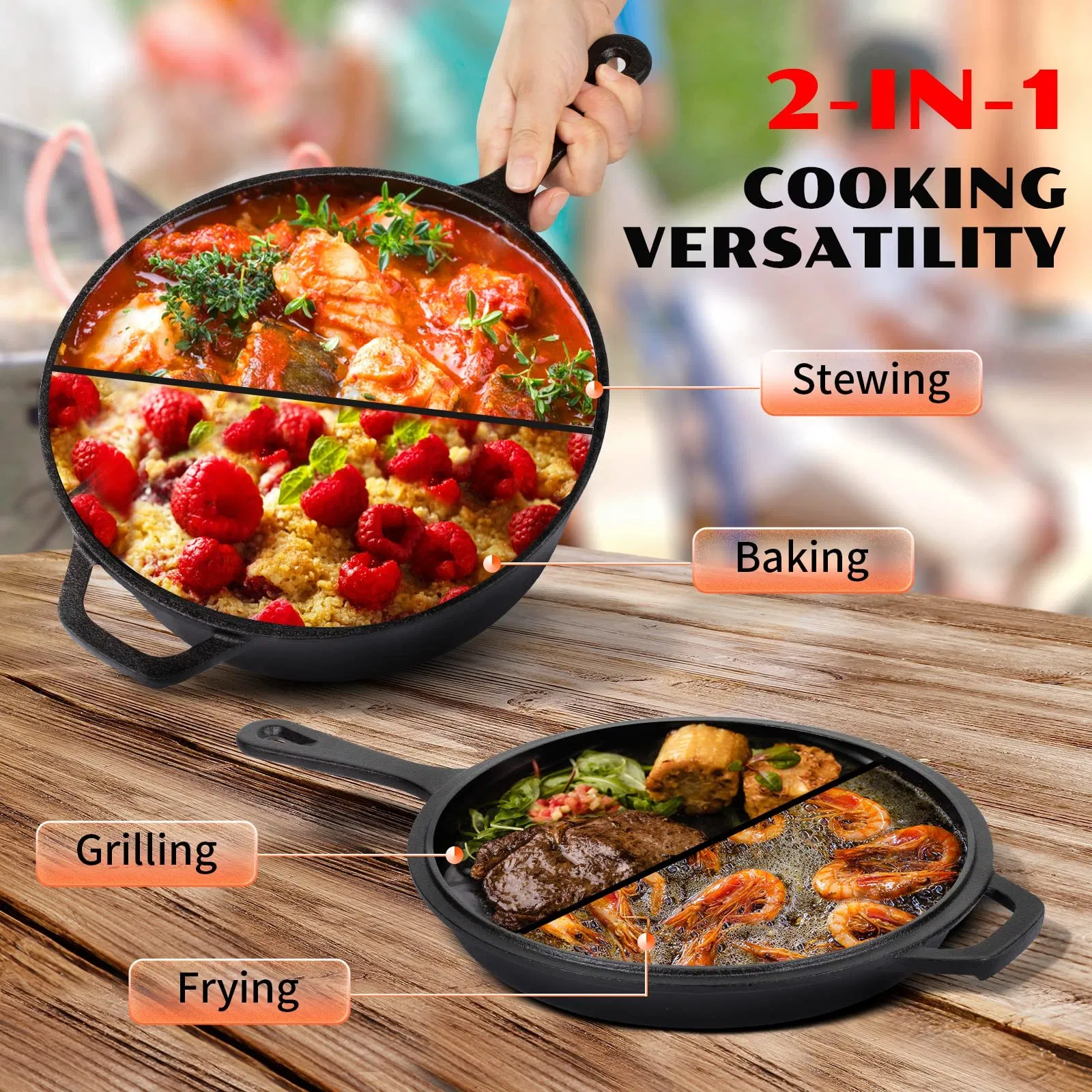 New Design Cast Iron Skillet Lid Induction Grill Stovetop Camping Dutch Oven