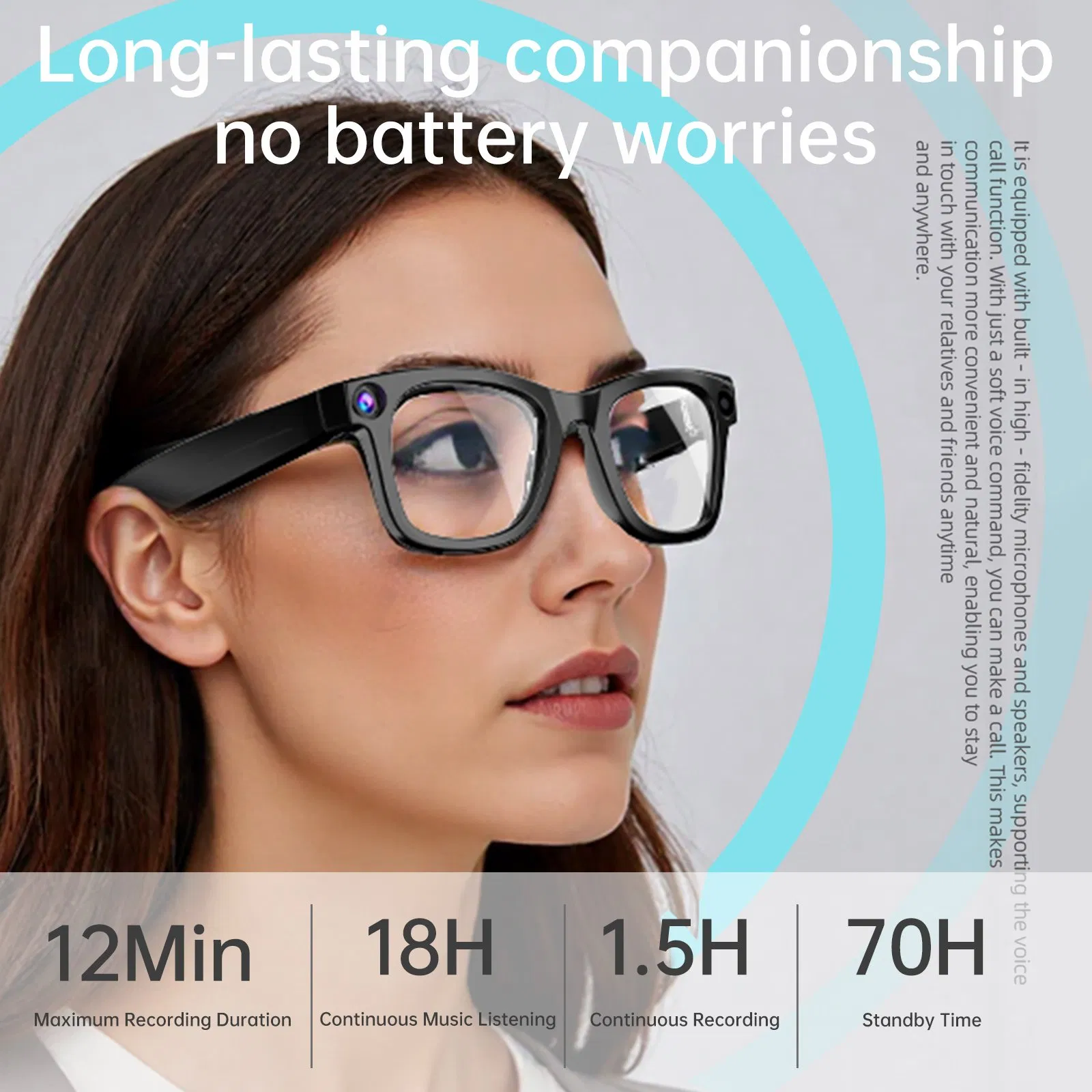 Aspor A790 AI Smart Glasses Camera 1080P 70h Standby Fast Charging