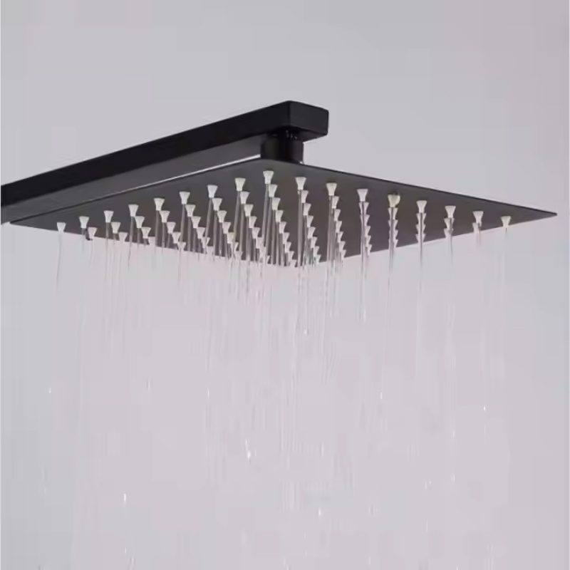 Bathroom Large Head Rain Shower Spray Sleek Black Shower Set