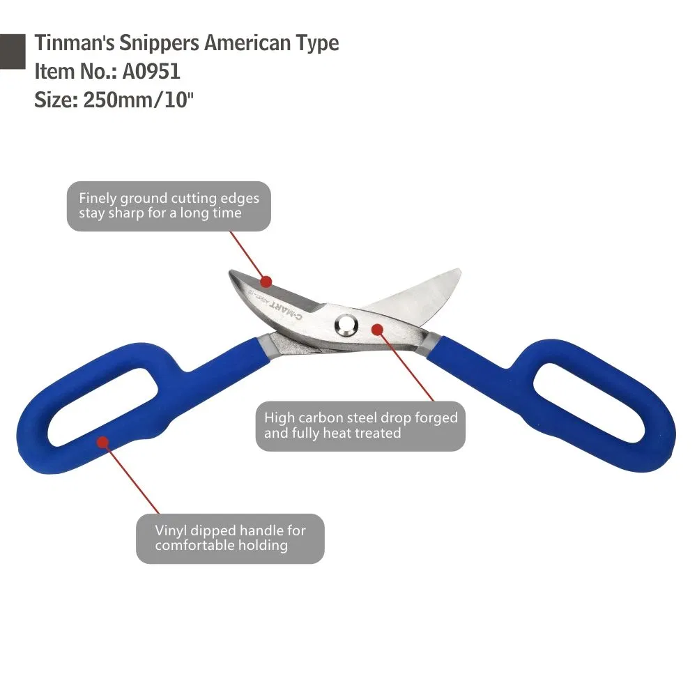 C-Mart 10"Portable Tin Snip Scissors Cutter Tinman's Snips with Vinyl Dipped