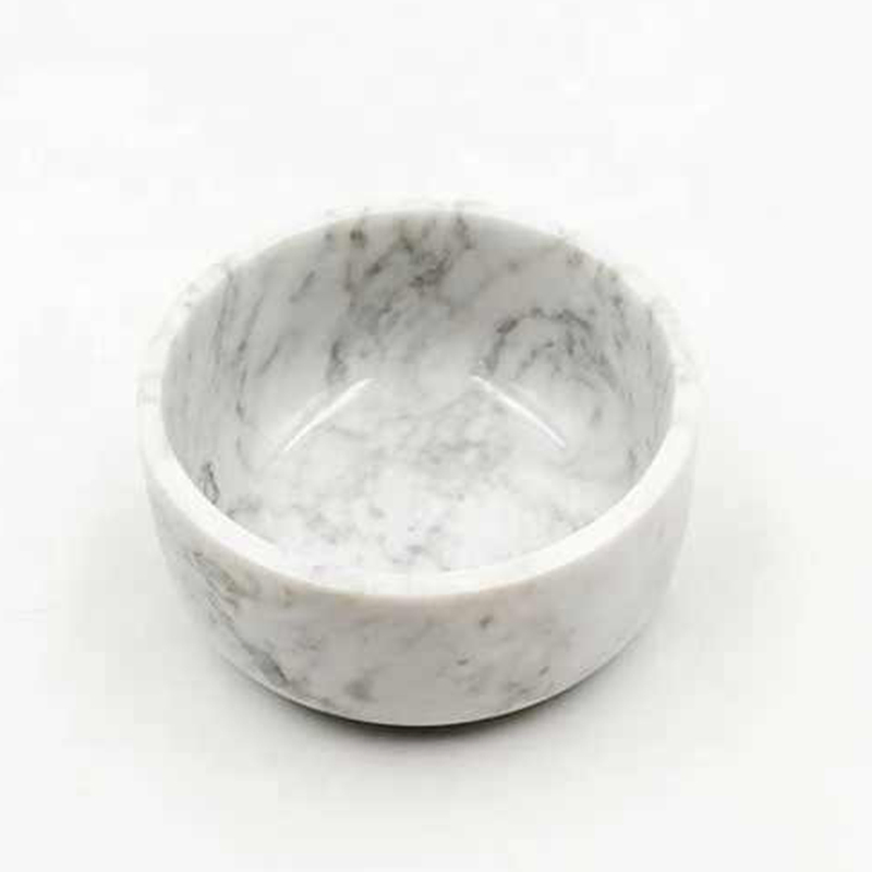 Polished Stone Dog Bowl Feeder Carrara White Marble Pet Bowl