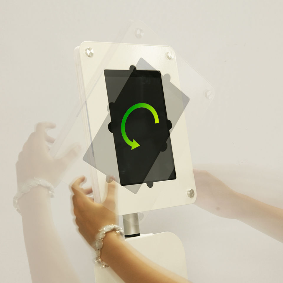 High Quality Floor-Standing iPad Holder with Italian Design Matching Booth Promotion Table