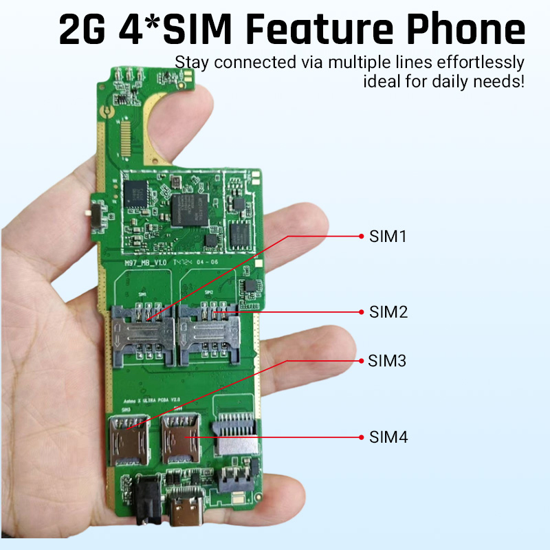 Кнопочный телефон для пожилых с 4 SIM, 2.4 дюйма, 2500 мАч