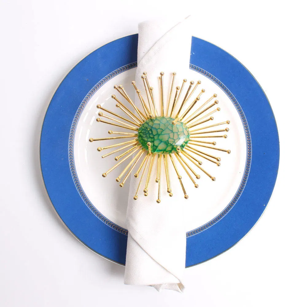 Elegant Wedding Table Ring with Colorful Agate and Metal Design