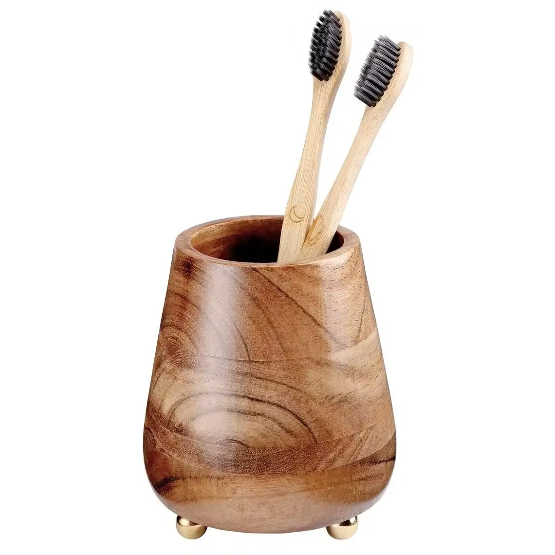 Round Acacia Wood Toothbrush and Toothpaste Holder Handmade Eco Bathroom Storage Rack Toothbrush Cup