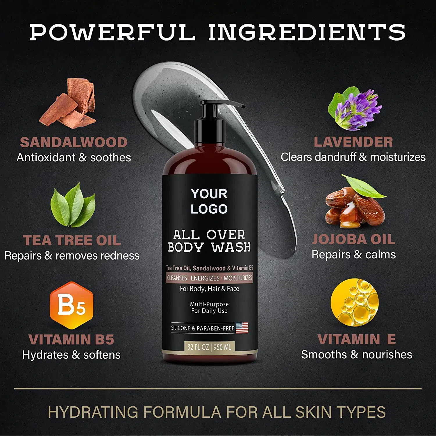 Beauty Cosmetics Skin Care Tea Tree Oil Moisturizes Man's Body Wash