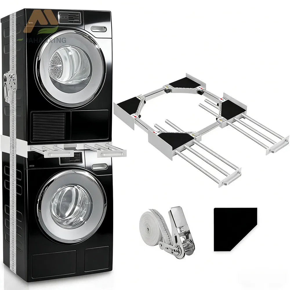 Ventilated Washing Machine and Dryer Connecting Frame with Center Rack for Air Drying