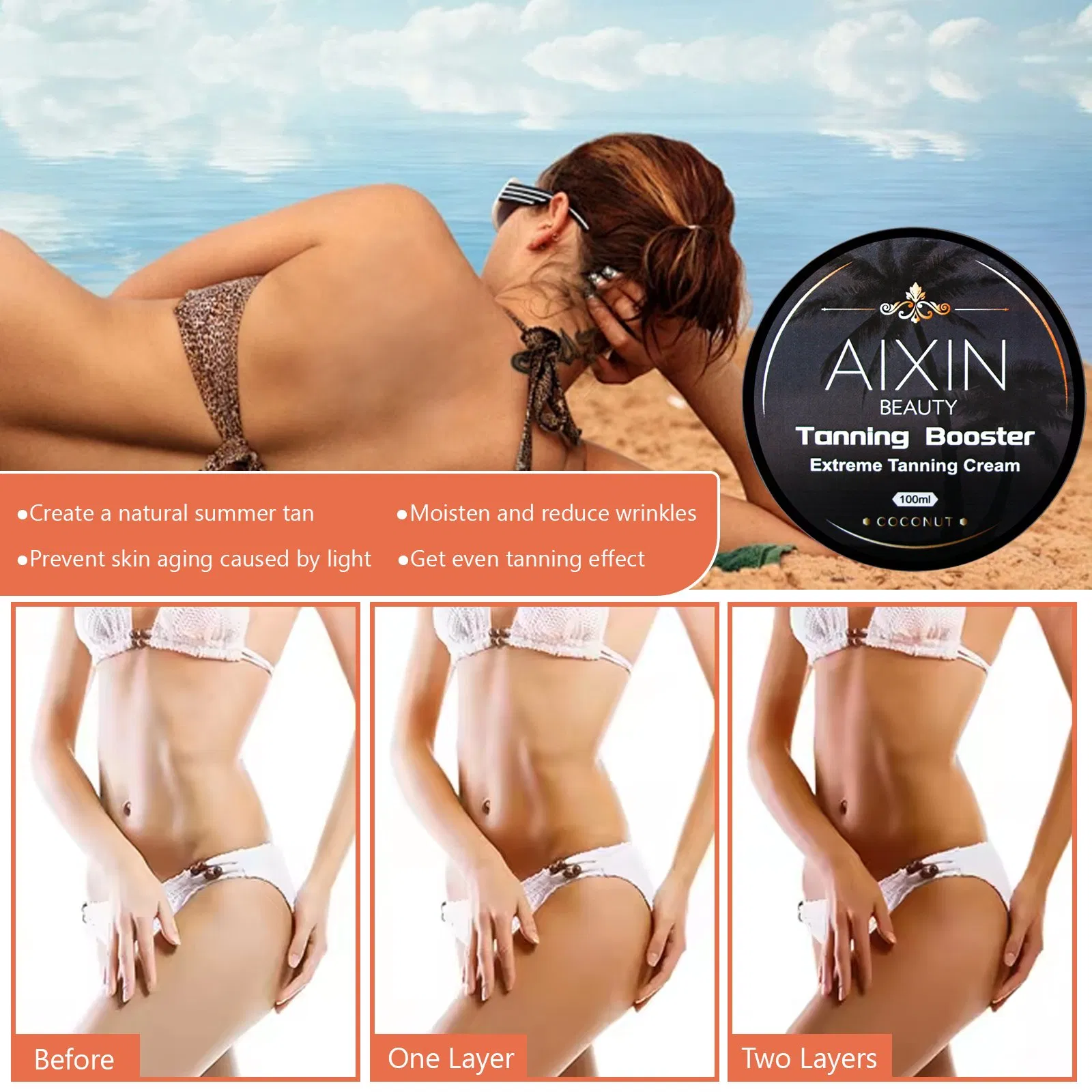 Beauty Cosmetics Skin Care Tanning Booster Moisten Without Drying Coconut Tanning Cream