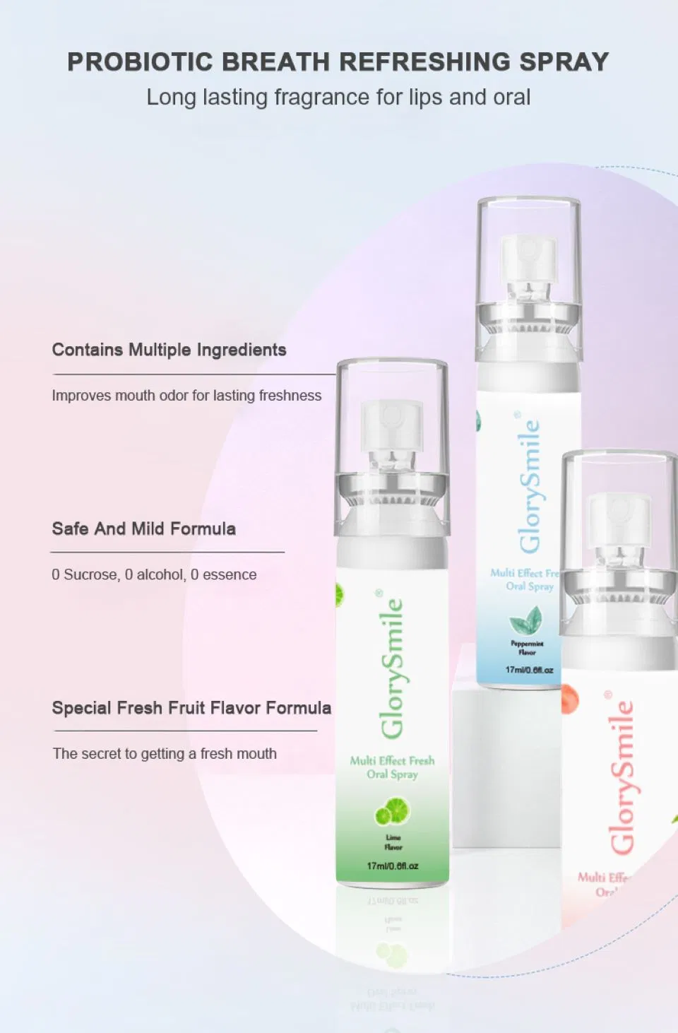Portable 17ml Cool Mint Breath Spray No Sucrose Clean Breath Spray Mouth Spray for Bad Breath
