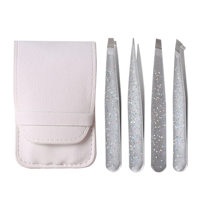 Stainless Steel Professional Eyebrow Point Slant Pack Customized Label Eyebrow Tweezer Set