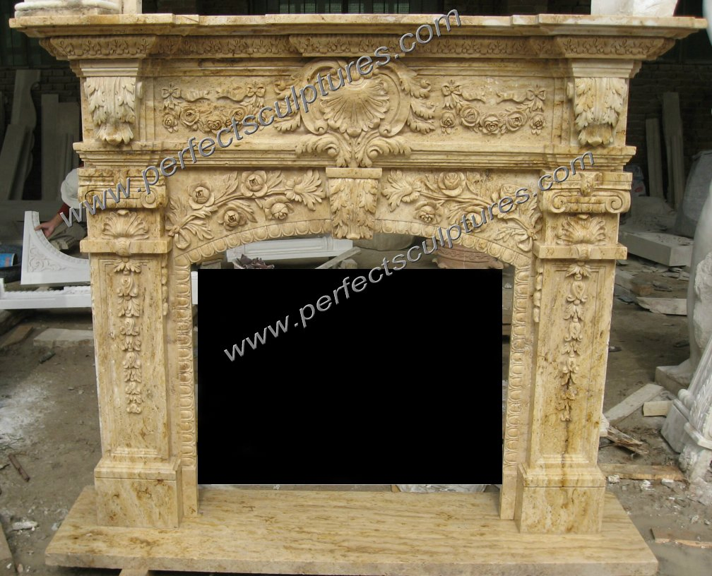 Мраморный каминный портал в стиле рококо (QY-LS386)