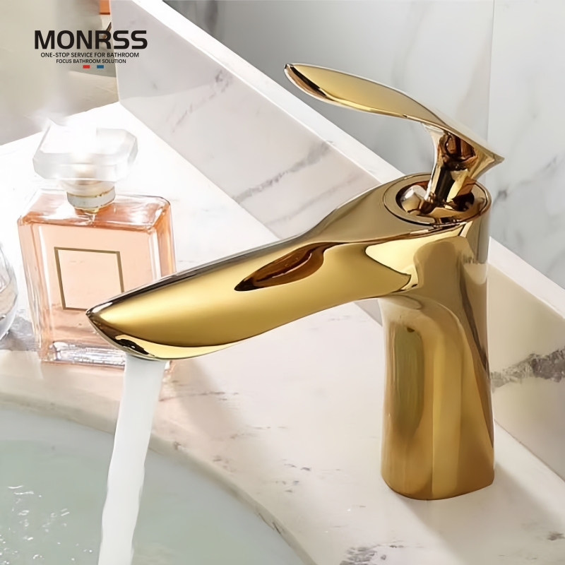 Luxury Brushed Gold Thermostatic Faucet - Hotel-Grade Commercial Waterfall Design