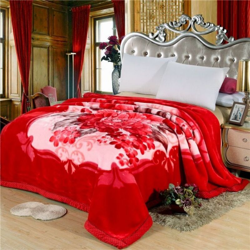 ODM/OEM Pink Raschel Flannel Bedding High Quality Home Textiles Warm Coverlets Cozy Bedspread Ultra Soft Comforter Winter Printed Textiles Velvet Blanket