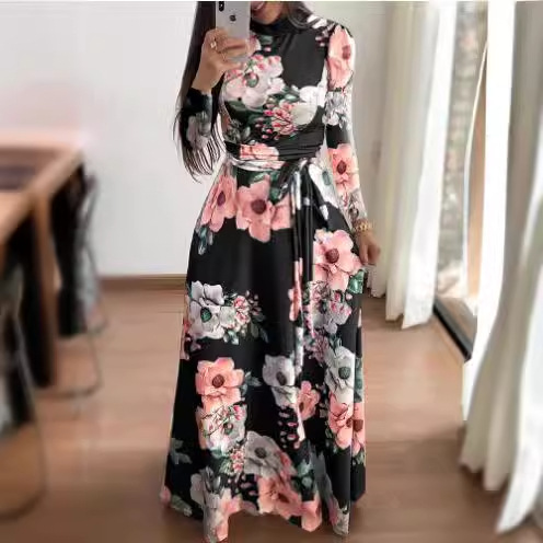 Платье женское осень-зима длинное с принтом и переплетом