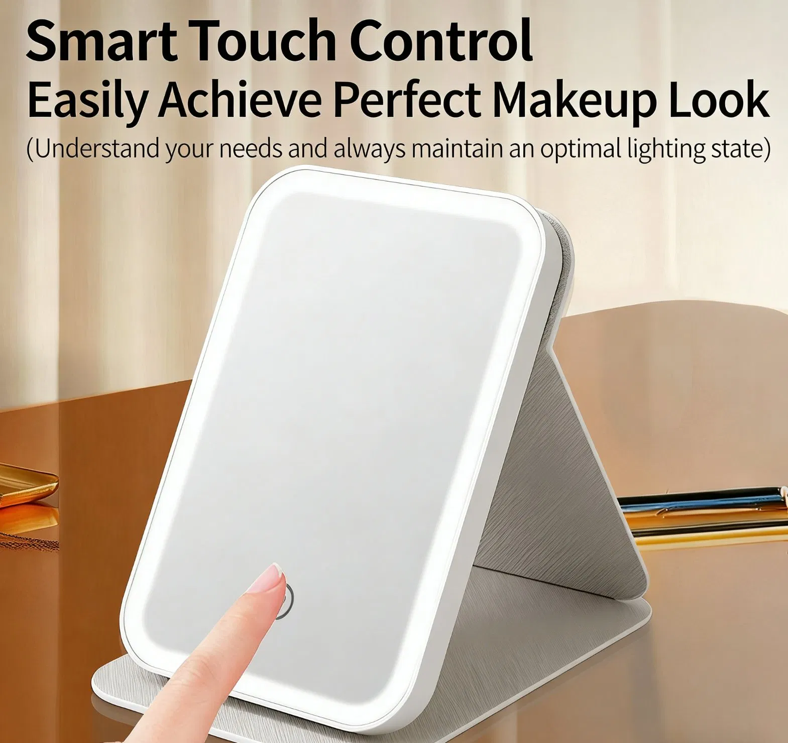 Crocodile Pattern Leather LED Makeup Mirror, Sturdy & Soft, Compact Design