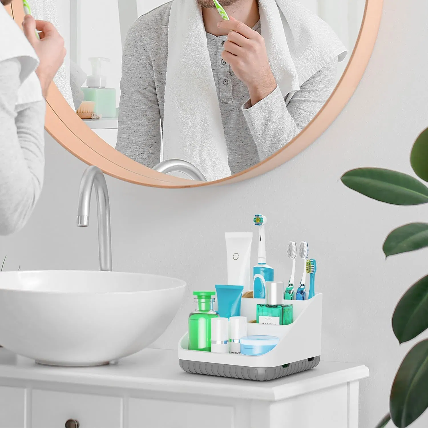 Multifunctional Bathroom Countertop Detachable 6 Slots Bathroom Toothbrush Holder