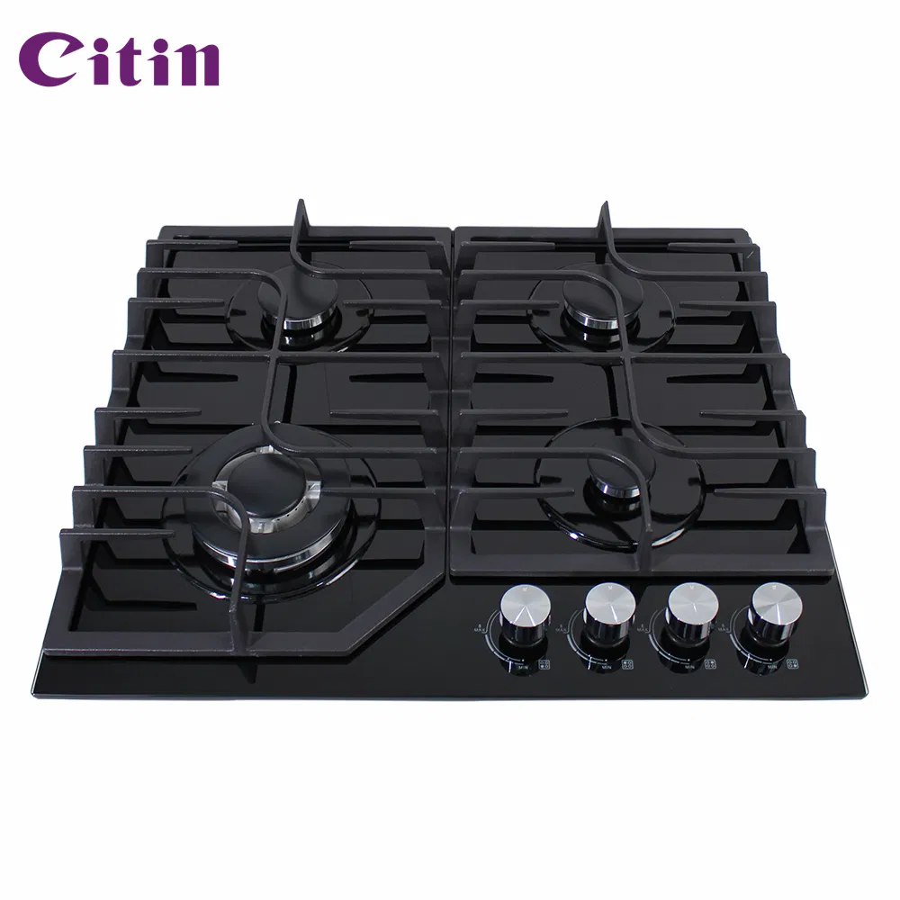 Cast Iron Pan Support Gas Hob Household Built-in Tempered Glass 4 Burners Gas Stove
