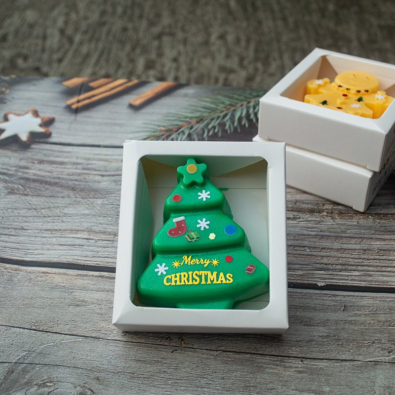 Festive Handmade Soap with Christmas Tree and Snowflake Motifs