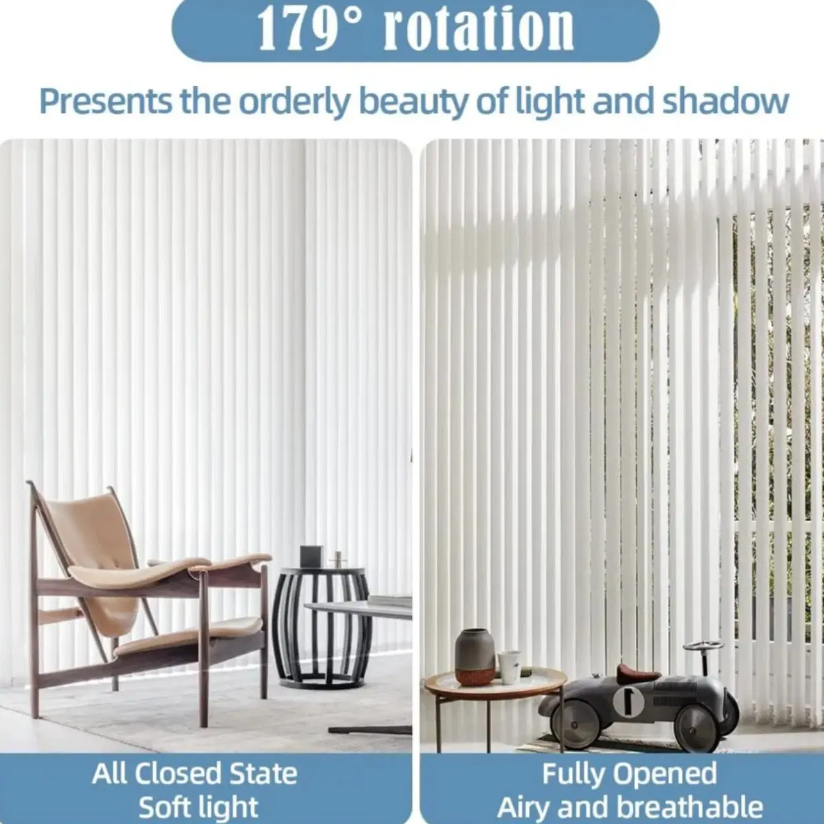 Light Filtering Fabric Mouldproof Motorized Vertical Blind for Living Room