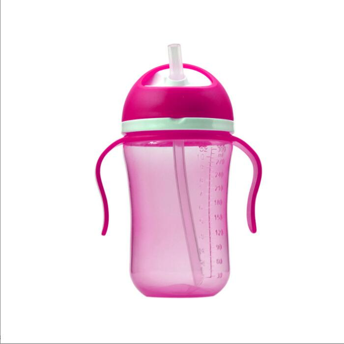 300ml Rotational Plastic Training Cup Baby Water Straw Bottle