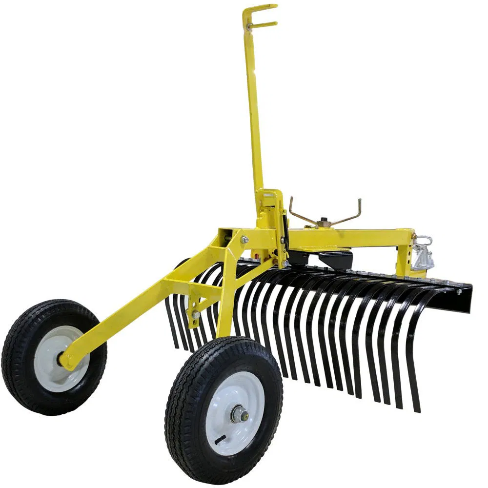 Rubber-Wheeled Tractor Power Lawn Hay Rake Landscape Tines Steel Weeding Grass Rake Bow Steel Grabber Rake for Garden Leaf