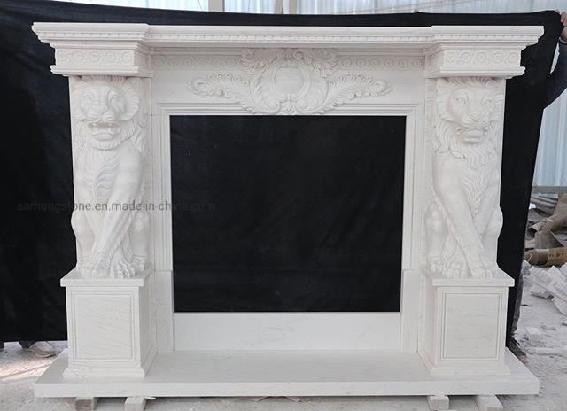 Hand Carving Stone White Marble Fireplace Mantel Surround