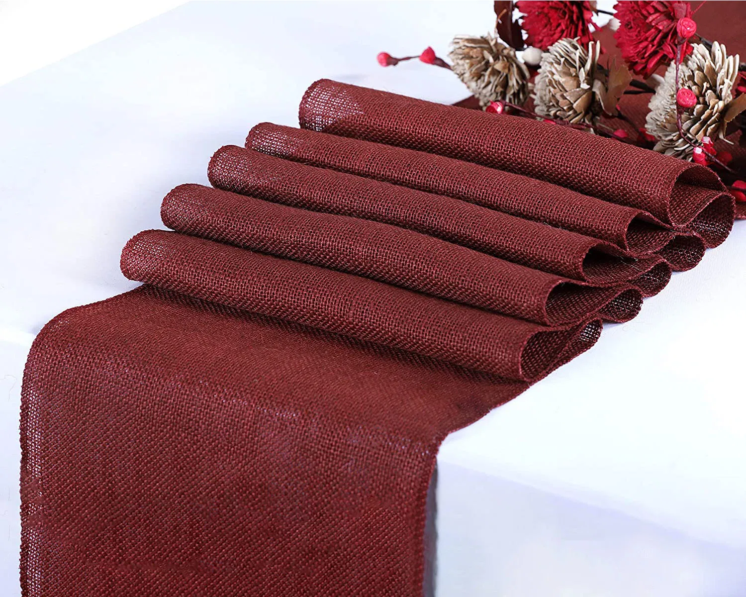 Purplish Red Finished Edge Jute Table Runner