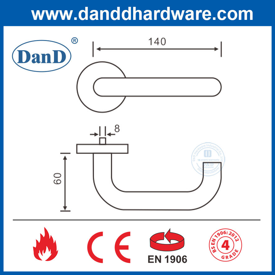 En1906 Stainless Steel Modern Fire Rated Interior Door PVD Gold Lever Handles