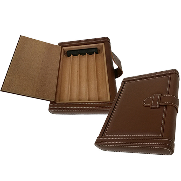 Book-Shaped Portable 5 Cedar Wood Leather Humidors with Buckles (WB-007)