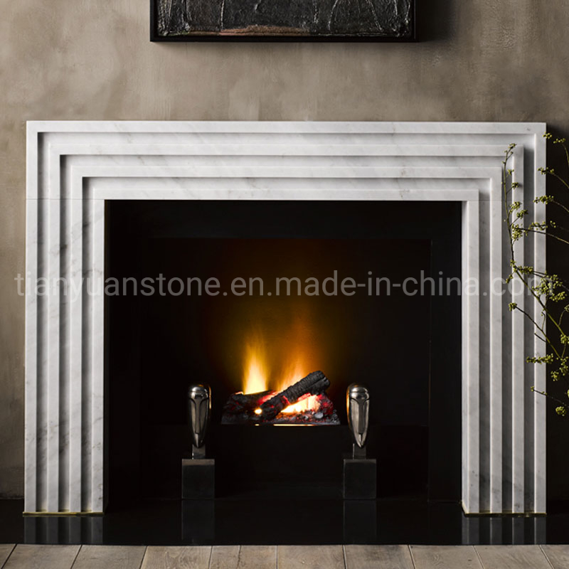 Indoor White Stone Marble Fireplace Surround