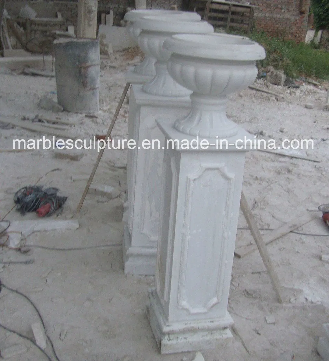 Hand Carving White Marble Column Pillar Flower Pot (SY-C038)