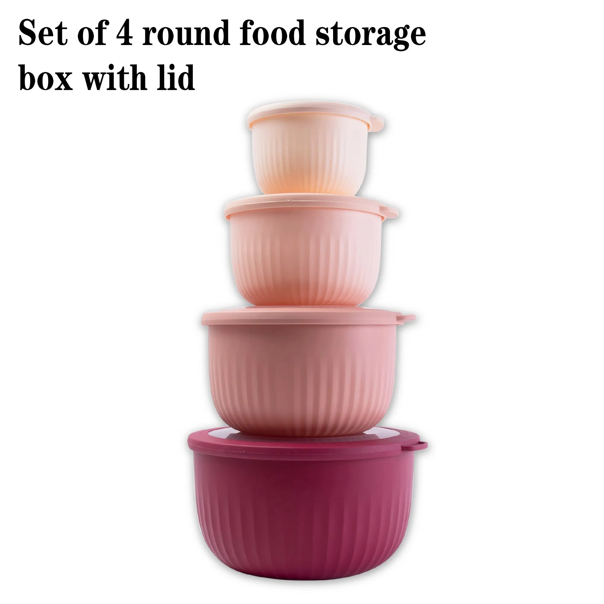 Red Set of 4 Round Plastic Food Storage Containers with Lids, Nesting Kitchen Pantry Organizer for Snacks, Fruits, Leftovers